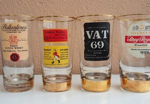 Lote de 4 copos vintage publicitários de whisky