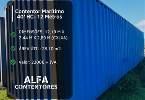 Contentor Marítimo 40' HC - 12 Metros Altura Extra