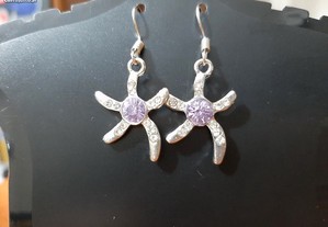 Brincos de gancho "Starfish" com cristal rosa e pedras brancas