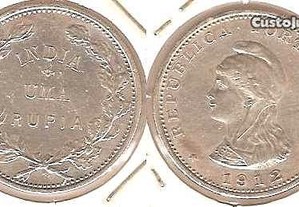 Índia - 1 Rupia 1912/11 - carimbo- prata - Rara