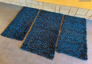 Conjunto 3 Tapetes Preto e Azul