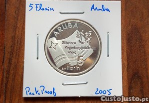 Moeda 5 Florin Aruba 2005 Prata Proof