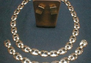 Gargantilha17-25cm+pulseira17cm+brincos metal