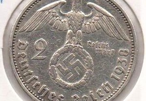 Alemanha (3º Reich) - 2 Reichsmark 1938 A - prata