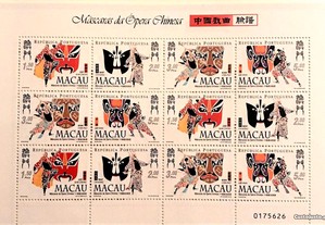 Folha miniatura-Máscaras Ópera Chinesa-Macau-1998