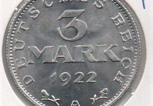 Alemanha (Rep. Weimar) - 3 Mark 1922 A - soberba