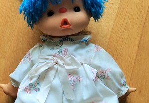 Boneca com cabelos azuis - antiga lindíssima