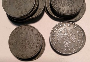 Moedas de 10 Reichspfennig 1940/41/42 e 43 Alemanha c/ suástica