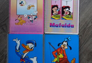 Antigos cadernos escolares A4 Minnie, Mafalda, Donald, Pateta