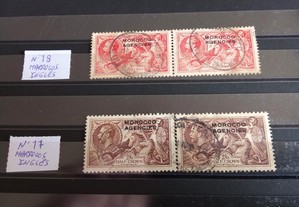 4 selos Raros de Marrocos Inglês nº. 17 e 18 Catálogo Yvert