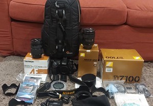 Nikon D7100 e conjunto de lentes e acessórios
