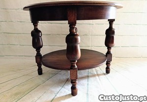Mesa vintage baixa em madeira maciça nogueira e castanho