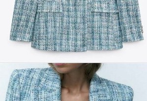 Blazer em tweed azul da Zara novo com etiqueta