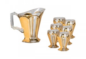 Serviço copos jarra cristal Boémia Art Deco