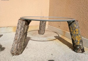 Mesas únicas em vidro pés em madeira natural vend troc