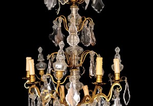 Candeeiro bronze cristal nove braços Luís XV século XIX