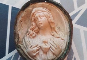 Sec.18 Raro Antigo Relicario Pendente Figura Nossa Senhora Esculpido à Mão Medalhão