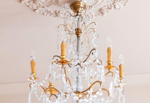 Candeeiro lustre 6 braços bronze cristal Luís XV século XIX
