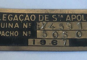 Chapa identificativa despacho comboios de 1967