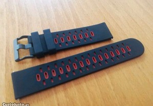 Bracelete 22mm em silicone (Nova) preta vermelha