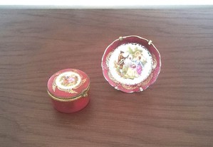 Pratinho e caixa em porcelana Limoges, vintage
