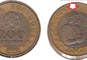 200 Escudos 1991 - soberba bimetálica Berloque no anel exterior - rara