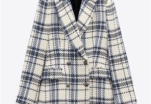 Blazer comprido em tweed xadrez da Zara novo com etiqueta