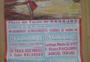 Cartaz grande tourada Badajoz 1978 touros Espanha
