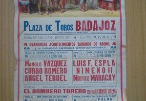 Cartaz grande tourada Badajoz 1981 touros Espanha
