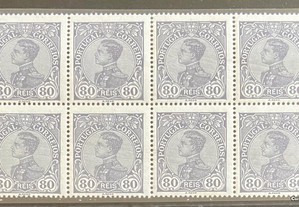 Bloco de 8 selos novos de 80 reis - D. Manuel II - Portugal - 1910