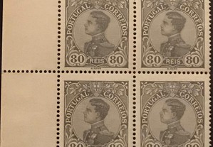 Quadra de selos novos 80 reis D. Manuel II - Portu
