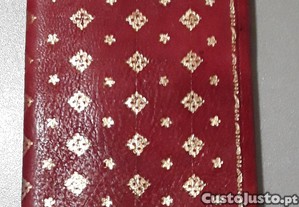 Carteira marroquina vintage em couro vermelho com dourado