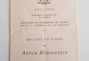 Teatro SÃO LUIZ Programa Arthur Rubinstein Recital de Piano 1958