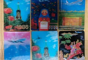 6 calendários da Companhia Aérea Soviética Aeroflot, sendo dos anos de 1986, 1987 e 1988