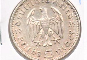 Alemanha (3º Reich) - 5 Reichsmark 1935 F - Águia - mbc/mbc+ prata
