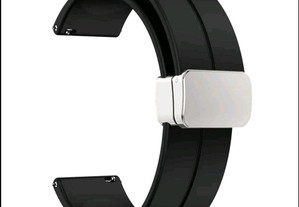 Bracelete Silicone Preta 20mm 22mm Fecho Magnético