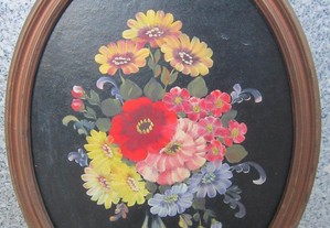 quadro antigo pintado à mão com moldura de qualida