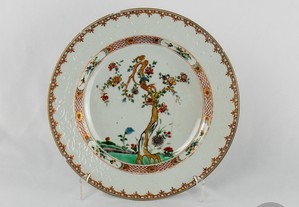 Prato Porcelana da China, Família Verde, Magnólia Período Kangxi, séc. XVII / XVIII