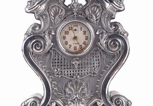 Relógio de mesa em pau santo e prata