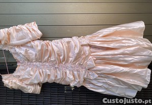 Vestido salmo de cerimonia casamento com perolas
