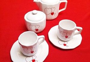 Serviço Café Branco Corações Vermelho