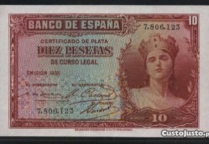 Espadim - Nota de 10 Pesetas de 1935 - Espanha