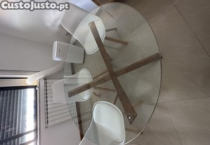Mesa de jantar Ø119 vidro/carvalho