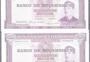 Notas Moçambique 500 Escudos 1967 2 notas