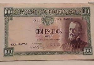 Nota 100$00 (Escudos), Ano 1957, Chapa 6