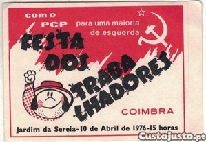 Autocolante - Como PCP para uma Maioria de Esquerda - Festa dos Trabalhadores - Coimbra, 10 de Abril de 1976