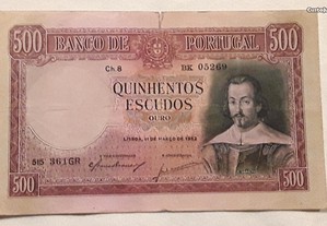 Nota 500$00 (Escudos), Ano 1952, Chapa 8