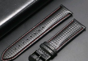 Bracelete Pele Preta Carbono Prespontos Vermelho 20mm 22mm