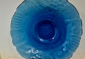 Prato fruteira em vidro azul gomado