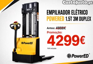 Empilhador / Stacker Elétrico POWERED Capacidade de 1.5 Toneladas / 1500 Kg e Altura de 3 metros / 3000mm e Mastro Duplex LL29